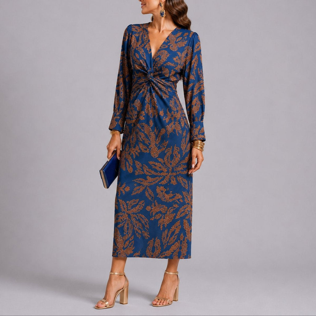Isabella™ | Vestido midi de invitada estampado de manga larga