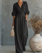 Daniela - Mono elegante de escote en V y pierna ancha - vista 4
