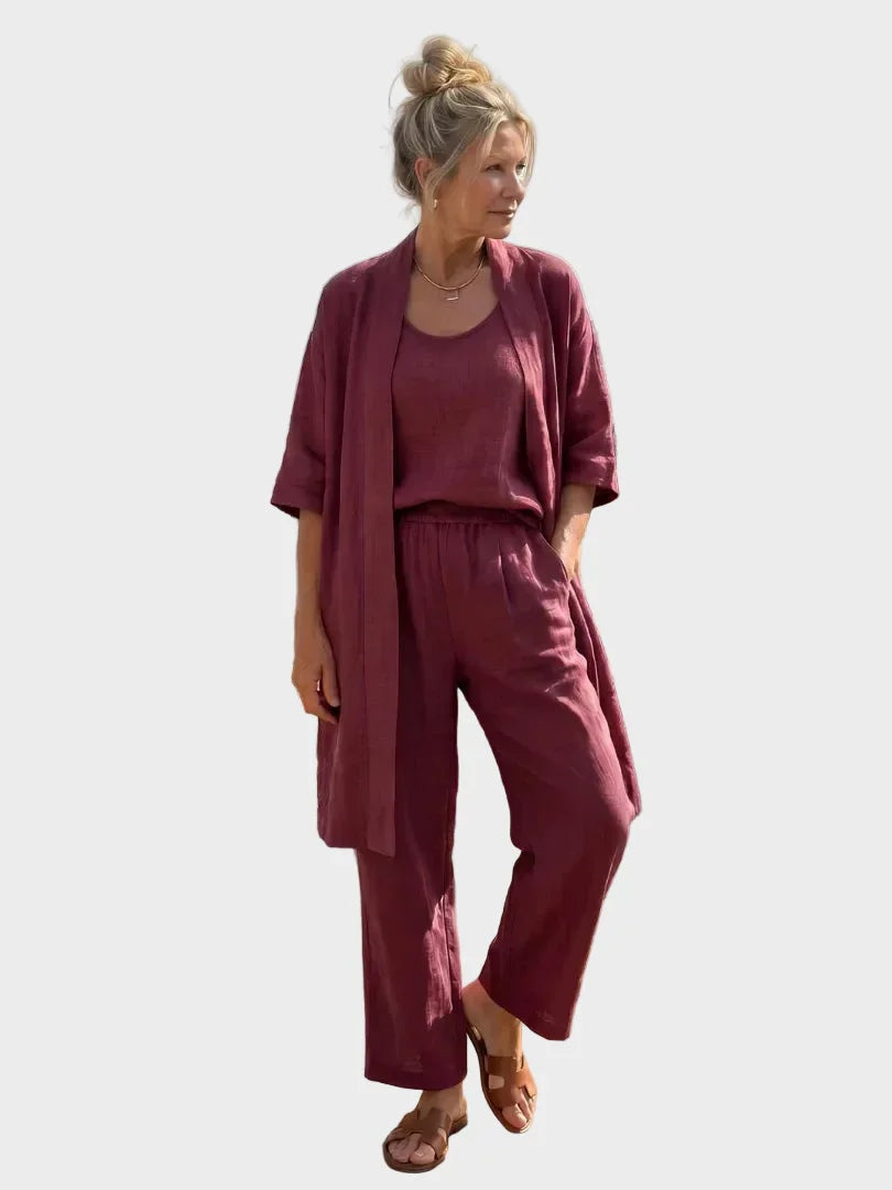 Julia™ | Conjunto de lino de tres piezas de corte amplio