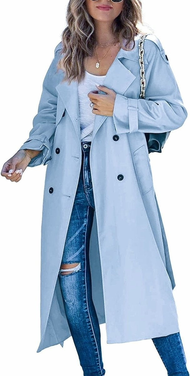 Hannah™ | Gabardina larga cruzada con cinturón