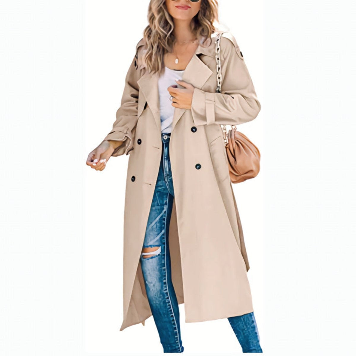 Hannah™ | Gabardina larga cruzada con cinturón