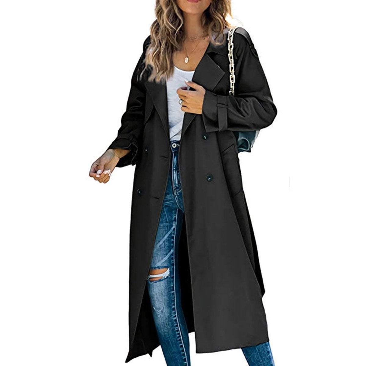 Hannah™ | Gabardina larga cruzada con cinturón