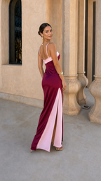 Vestido largo satinado con escote cruzado - vista 5