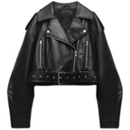Hailey™ | Chaqueta motera corta de polipiel con cinturón