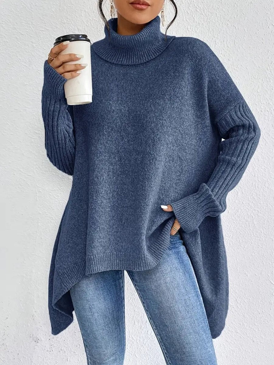Emily™ | Jersey de punto oversize con cuello alto asimétrico