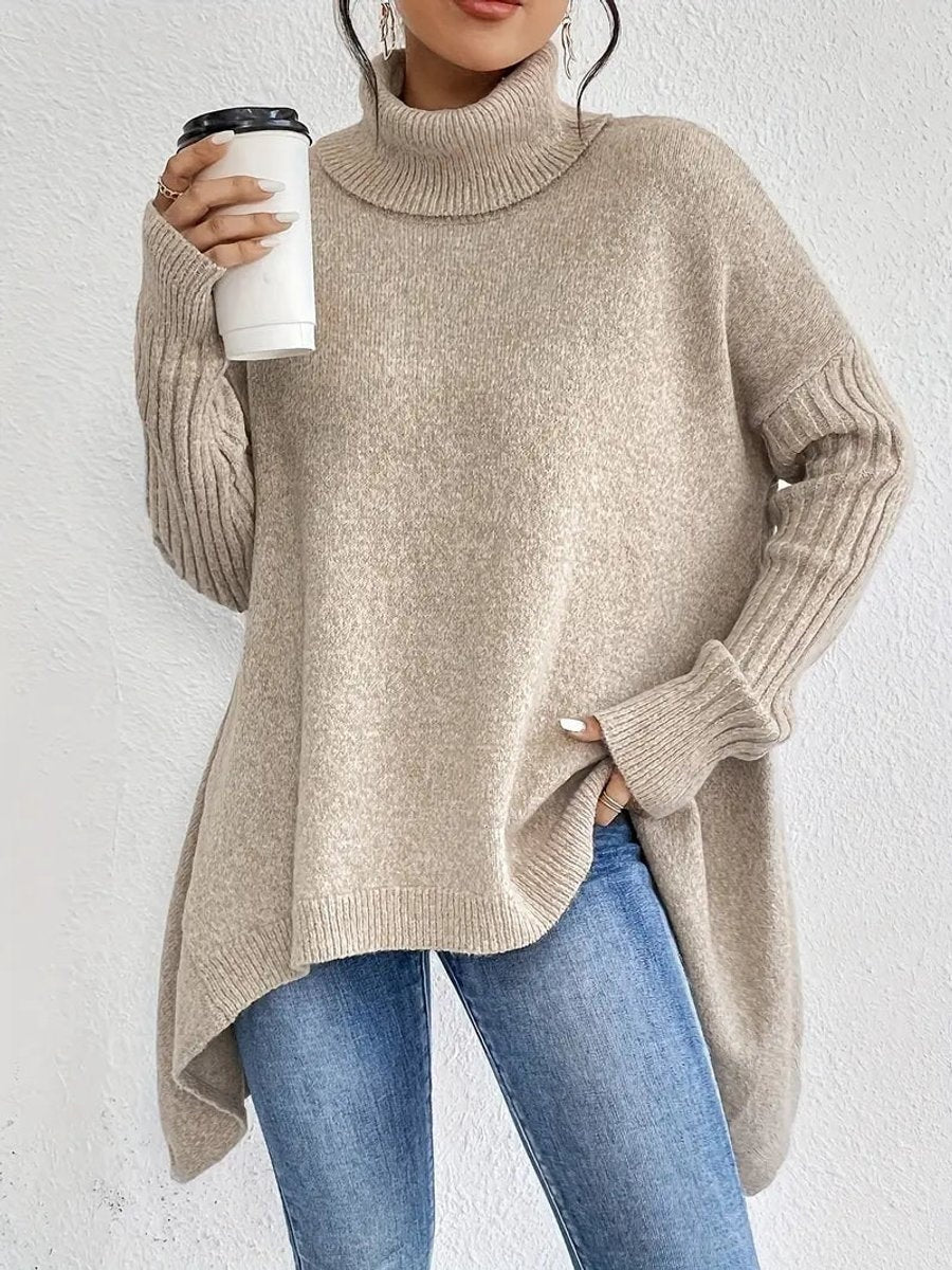 Emily™ | Jersey de punto oversize con cuello alto asimétrico