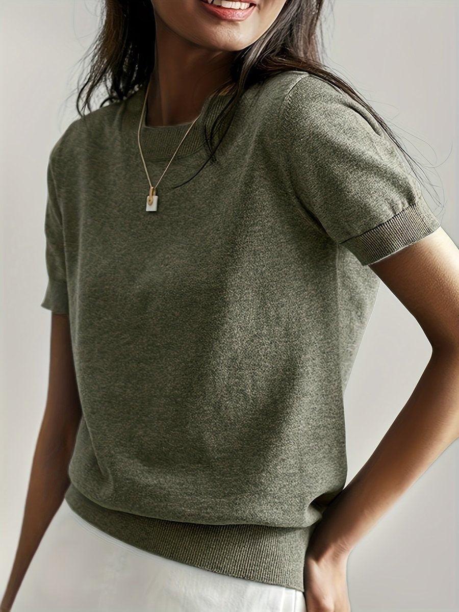 Emily™ | Jersey fino de punto de manga corta y cuello redondo