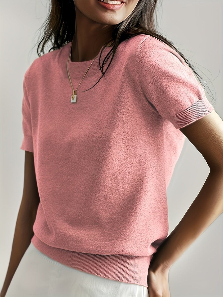 Emily™ | Jersey fino de punto de manga corta y cuello redondo
