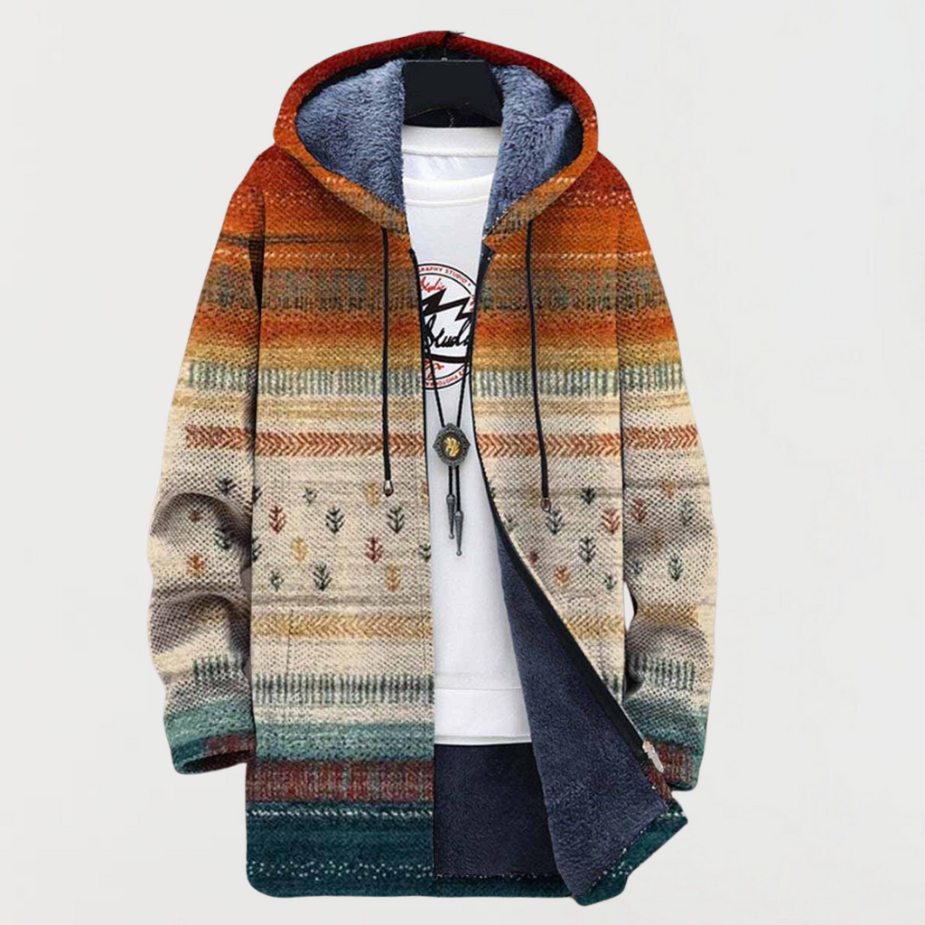 Liam™ | Abrigo largo con estampado étnico, capucha y forro polar
