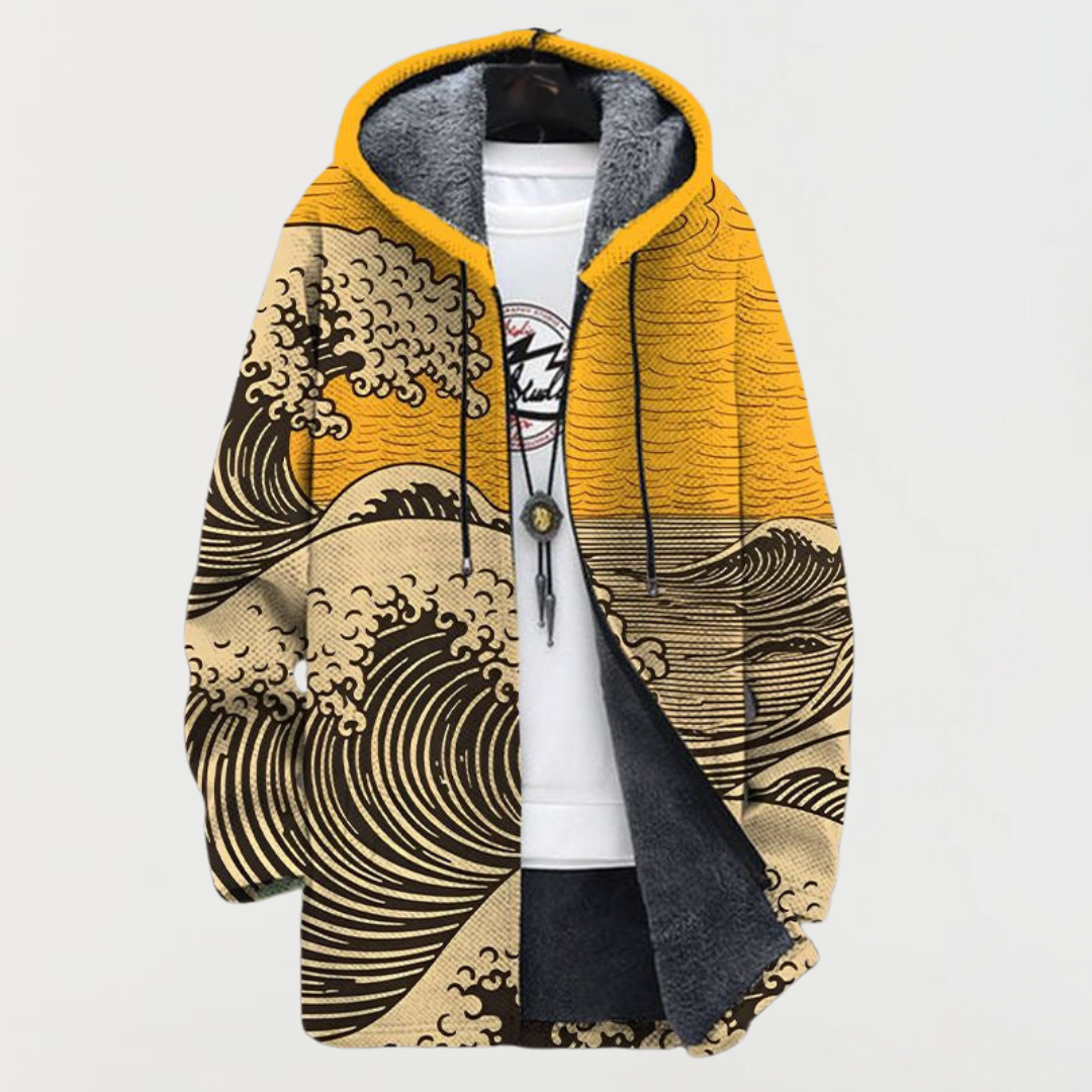 Liam™ | Abrigo largo con estampado étnico, capucha y forro polar