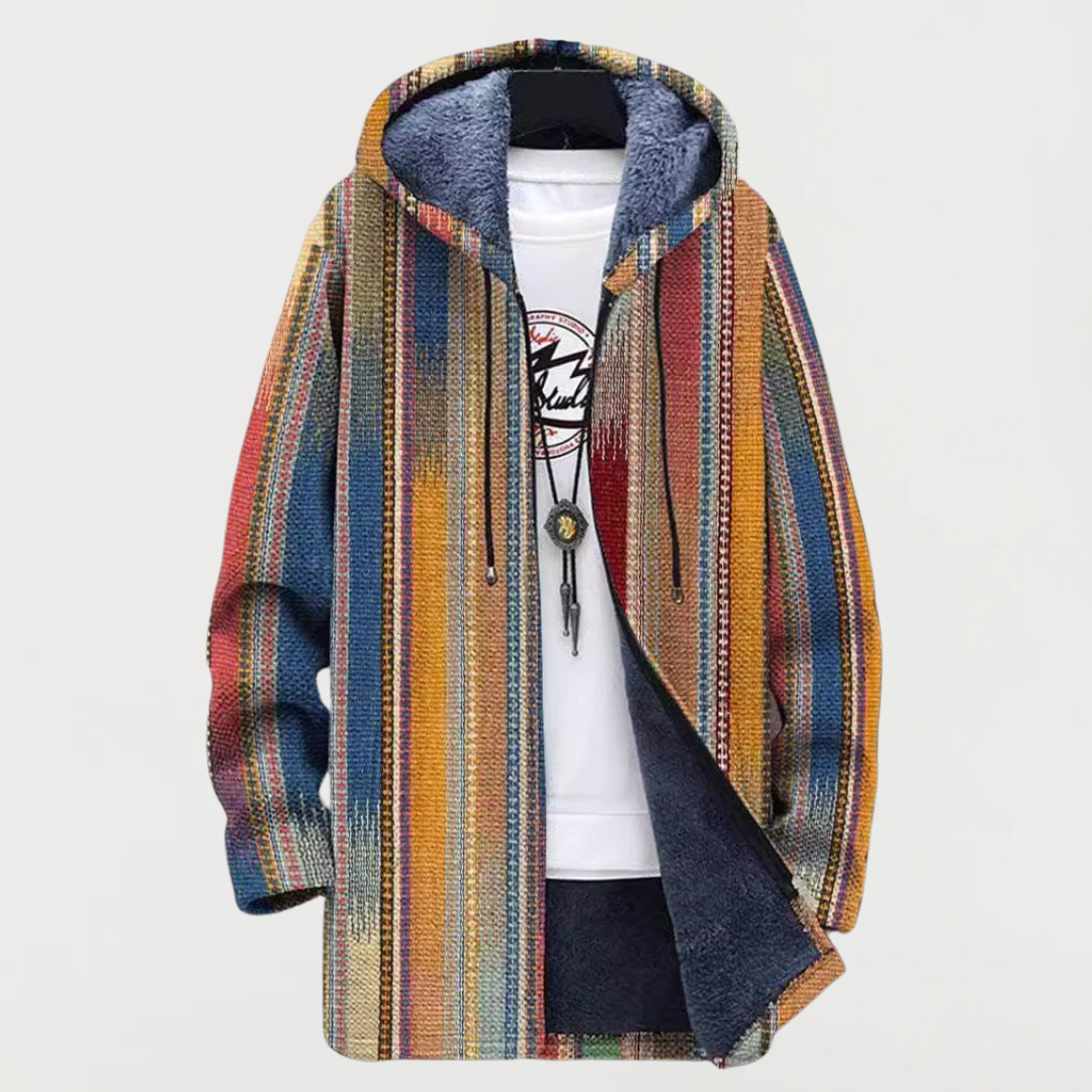 Liam™ | Abrigo largo con estampado étnico, capucha y forro polar