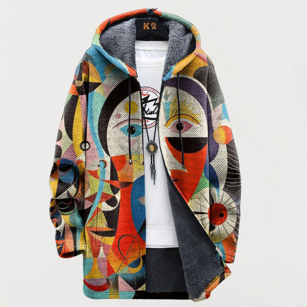 Liam™ | Abrigo largo con estampado étnico, capucha y forro polar