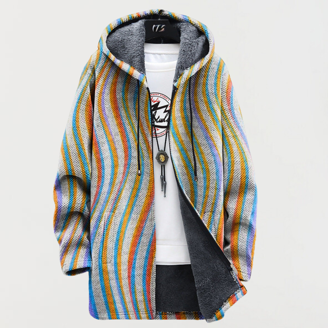 Liam™ | Abrigo largo con estampado étnico, capucha y forro polar