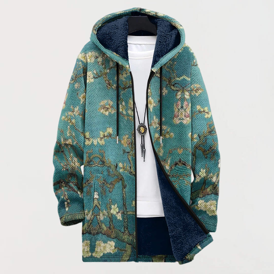 Liam™ | Abrigo largo con estampado étnico, capucha y forro polar