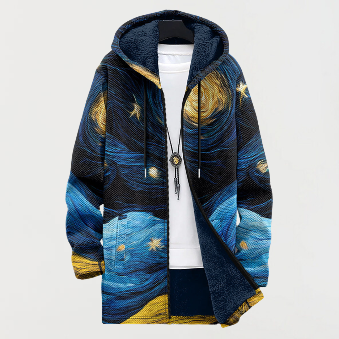 Liam™ | Abrigo largo con estampado étnico, capucha y forro polar