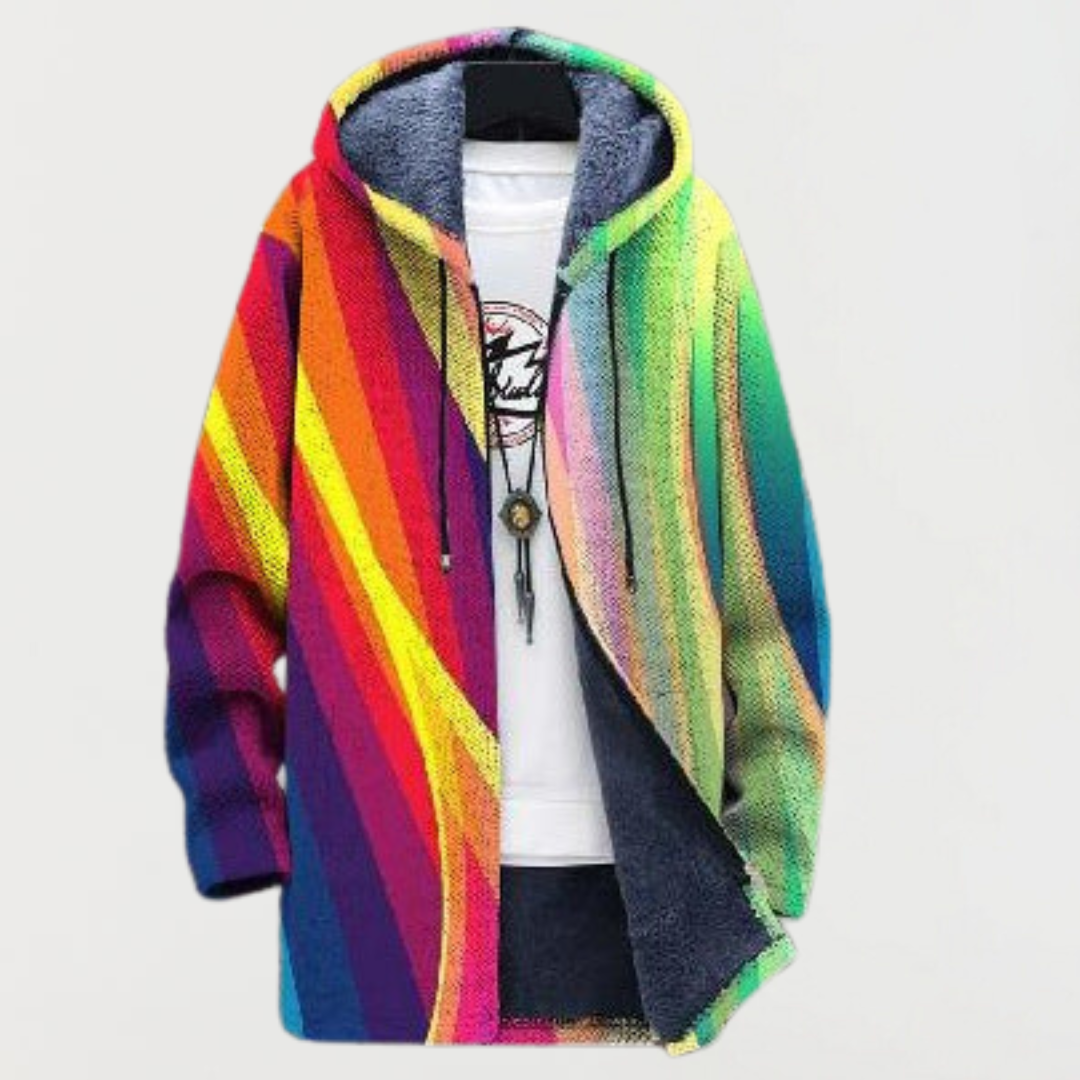 Liam™ | Abrigo largo con estampado étnico, capucha y forro polar