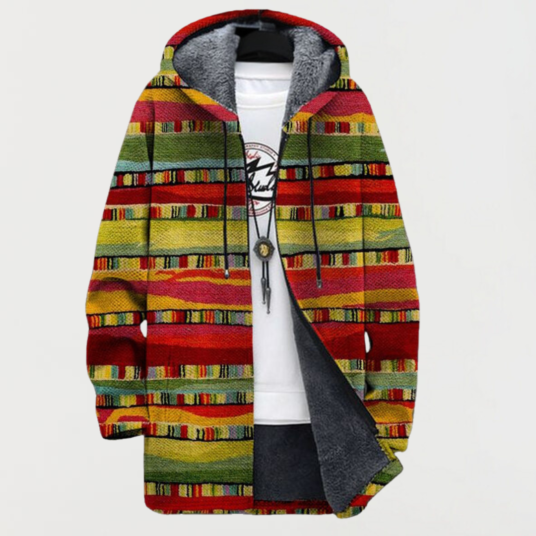 Liam™ | Abrigo largo con estampado étnico, capucha y forro polar