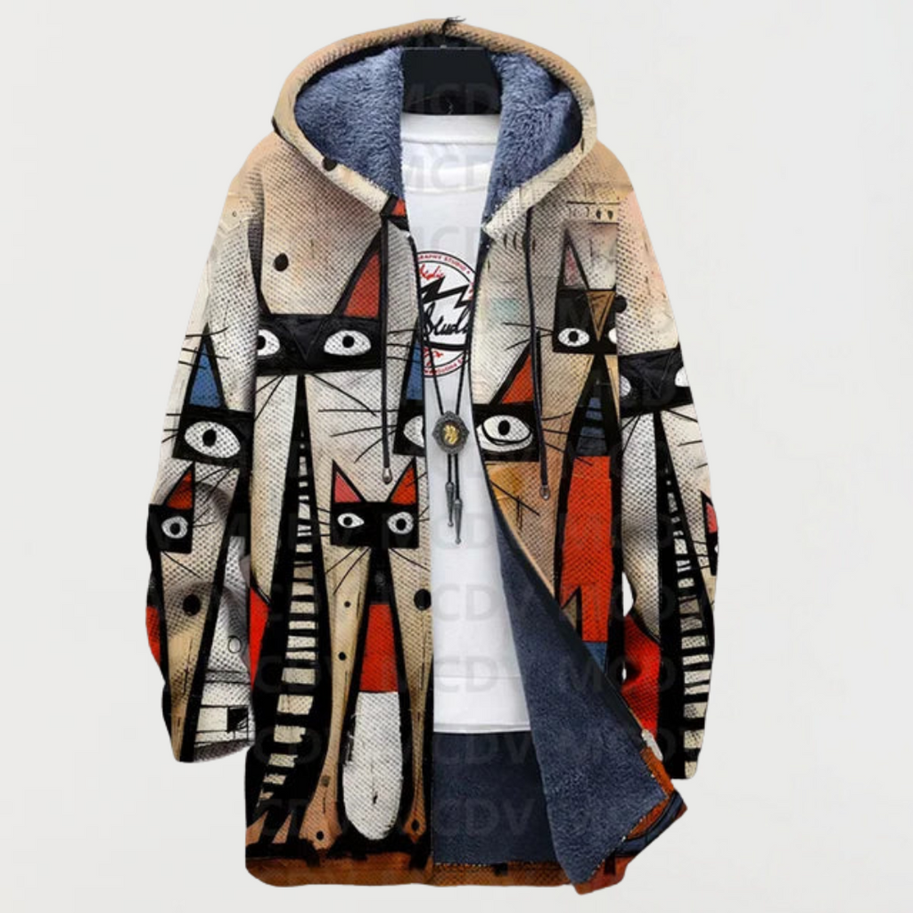Liam™ | Abrigo largo con estampado étnico, capucha y forro polar