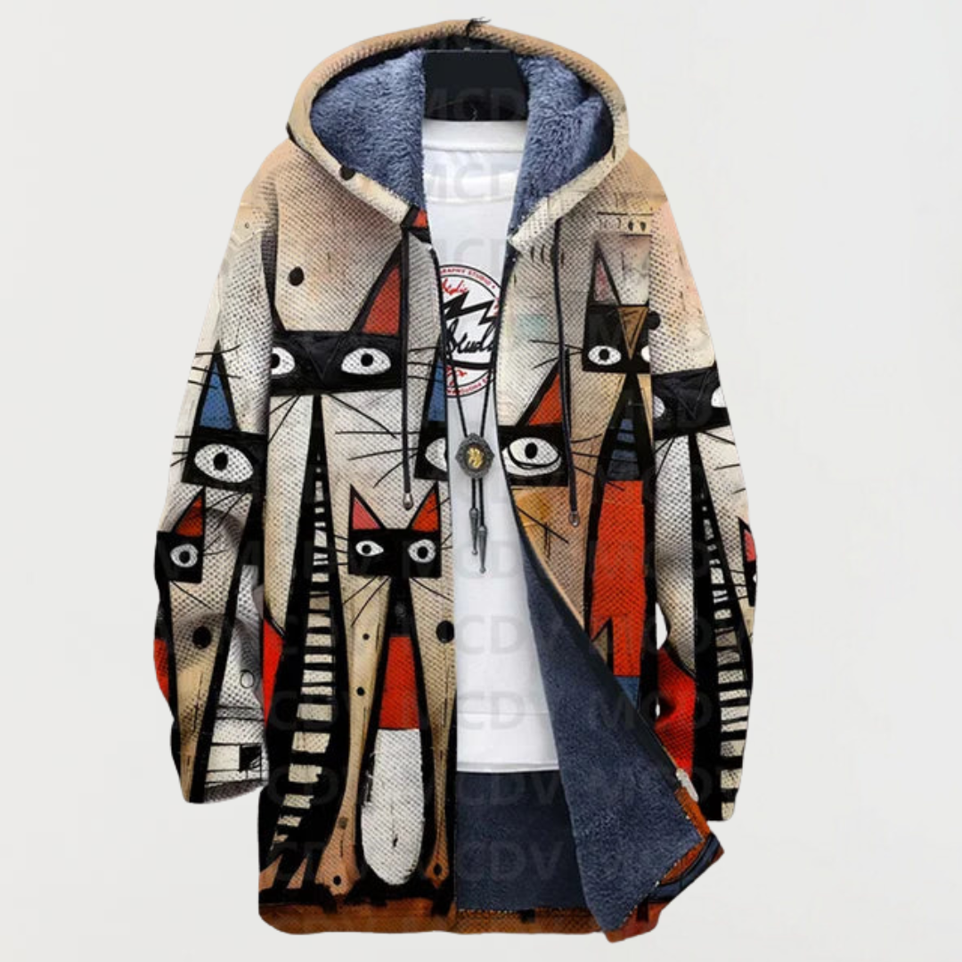 Liam™ | Abrigo largo con estampado étnico, capucha y forro polar