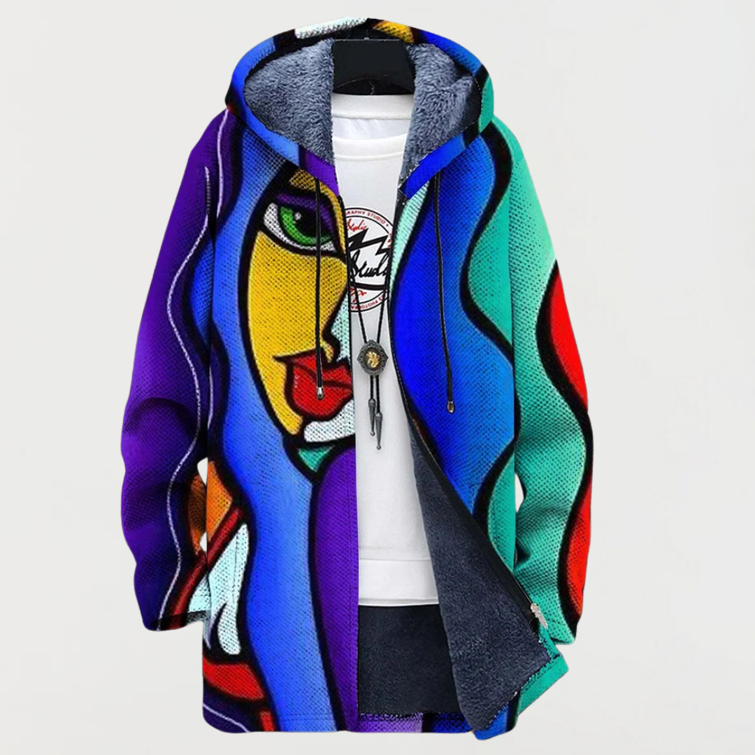 Liam™ | Abrigo largo con estampado étnico, capucha y forro polar