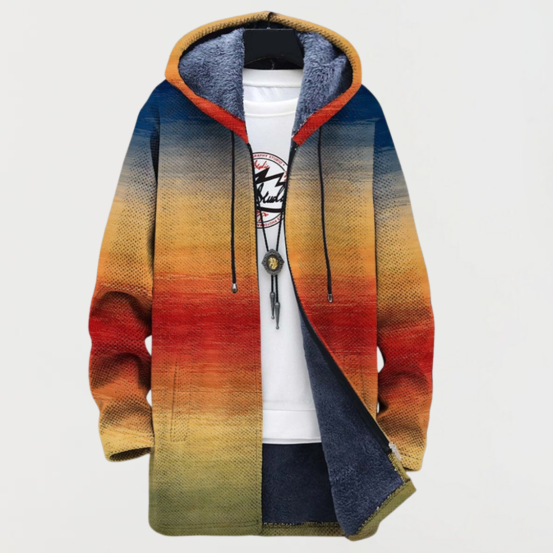 Liam™ | Abrigo largo con estampado étnico, capucha y forro polar