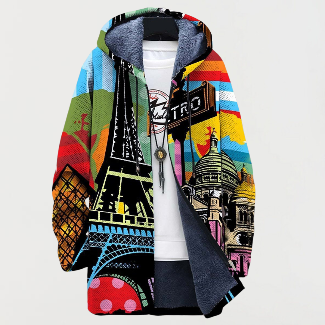 Liam™ | Abrigo largo con estampado étnico, capucha y forro polar