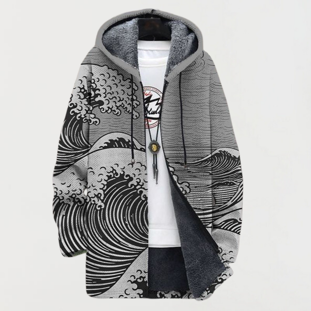 Liam™ | Abrigo largo con estampado étnico, capucha y forro polar