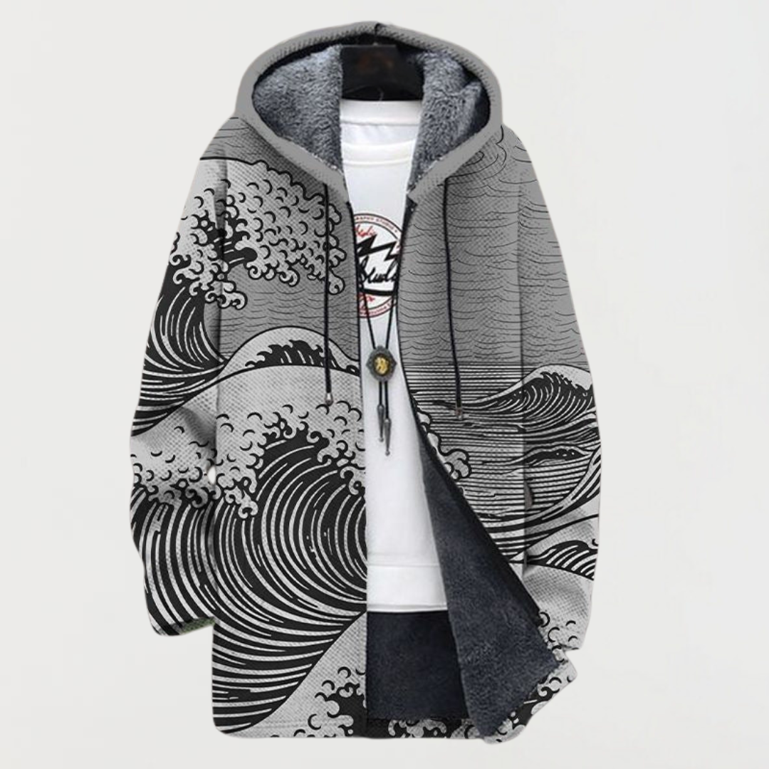 Liam™ | Abrigo largo con estampado étnico, capucha y forro polar