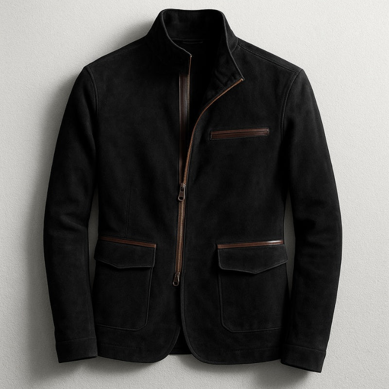 Nathaniel™ | Chaqueta de ante de hombre con cuello alto y bolsillos