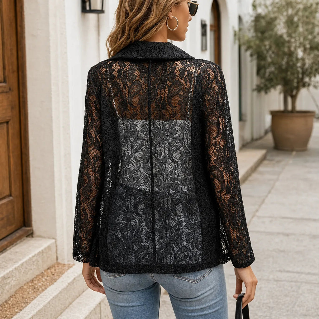 Katherine™ | Americana de encaje floral abierta de manga larga