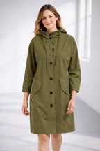 Katherine™ | Chaqueta ligera con capucha, botones y manga 3/4