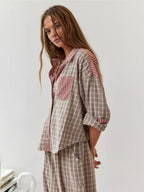 Elena™ | Pijama de cuadros con camisa abotonada y pantalón