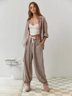 Elena™ | Pijama de cuadros con camisa abotonada y pantalón