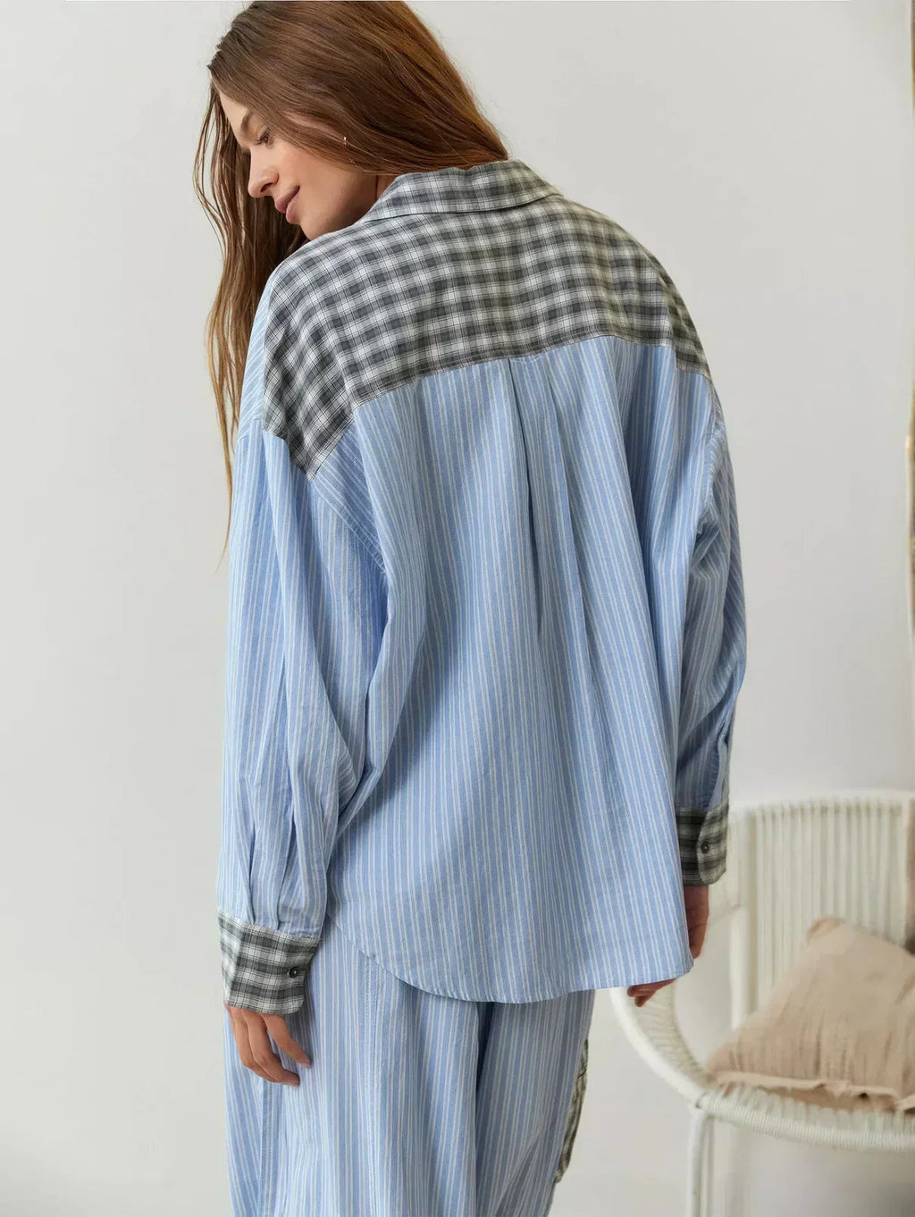 Elena™ | Pijama de cuadros con camisa abotonada y pantalón
