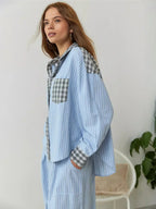 Elena™ | Pijama de cuadros con camisa abotonada y pantalón
