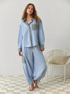 Elena™ | Pijama de cuadros con camisa abotonada y pantalón