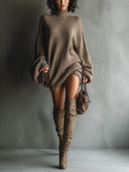 Megan™ | Vestido jersey corto oversize con cuello alto
