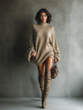 Megan™ | Vestido jersey corto oversize con cuello alto