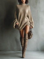 Megan™ | Vestido jersey corto oversize con cuello alto