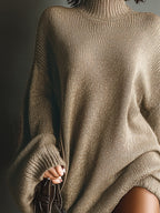 Megan™ | Vestido jersey corto oversize con cuello alto