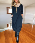 Callie™ | Vestido largo casual con manga 3/4 y bolsillos
