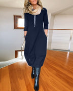 Callie™ | Vestido largo casual con manga 3/4 y bolsillos