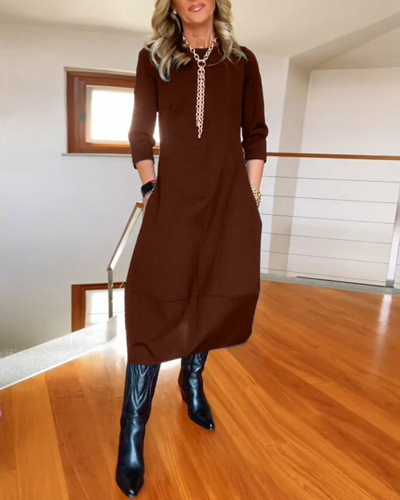 Callie™ | Vestido largo casual con manga 3/4 y bolsillos