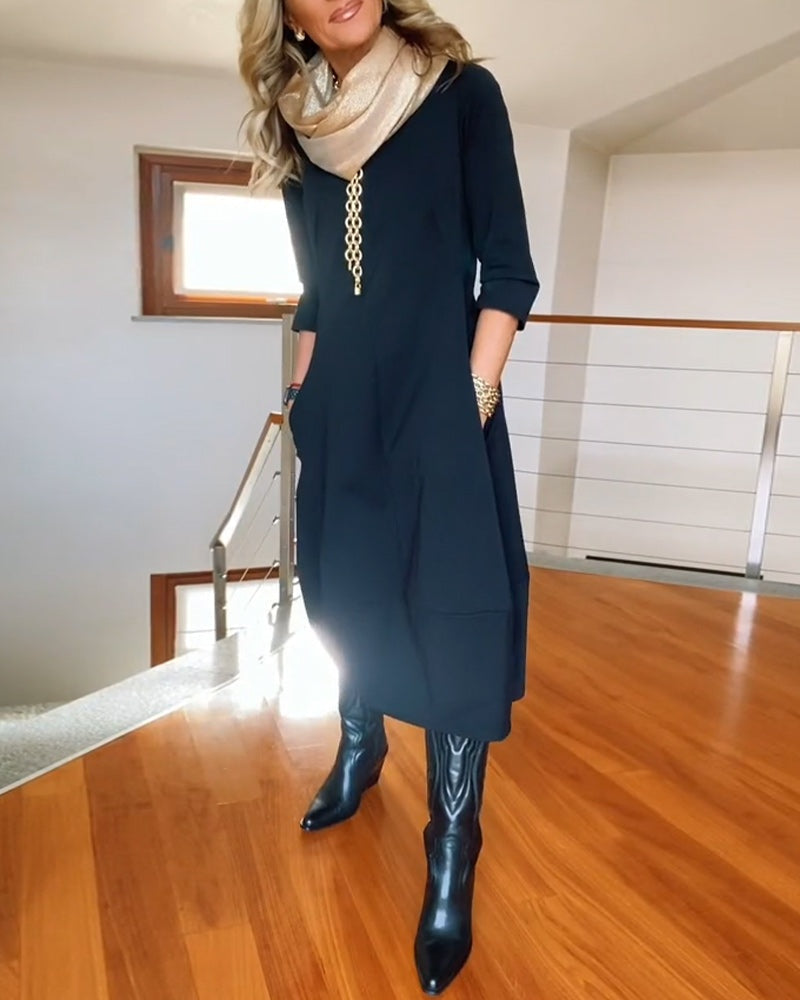 Callie™ | Vestido largo casual con manga 3/4 y bolsillos