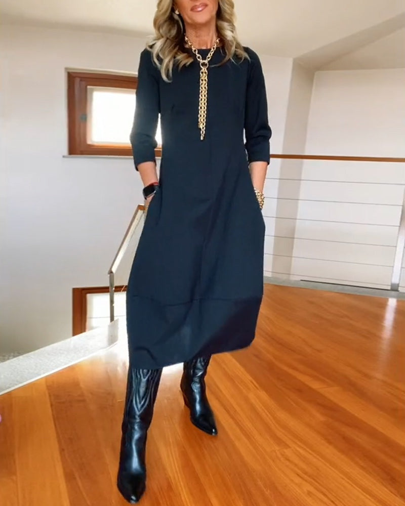 Callie™ | Vestido largo casual con manga 3/4 y bolsillos