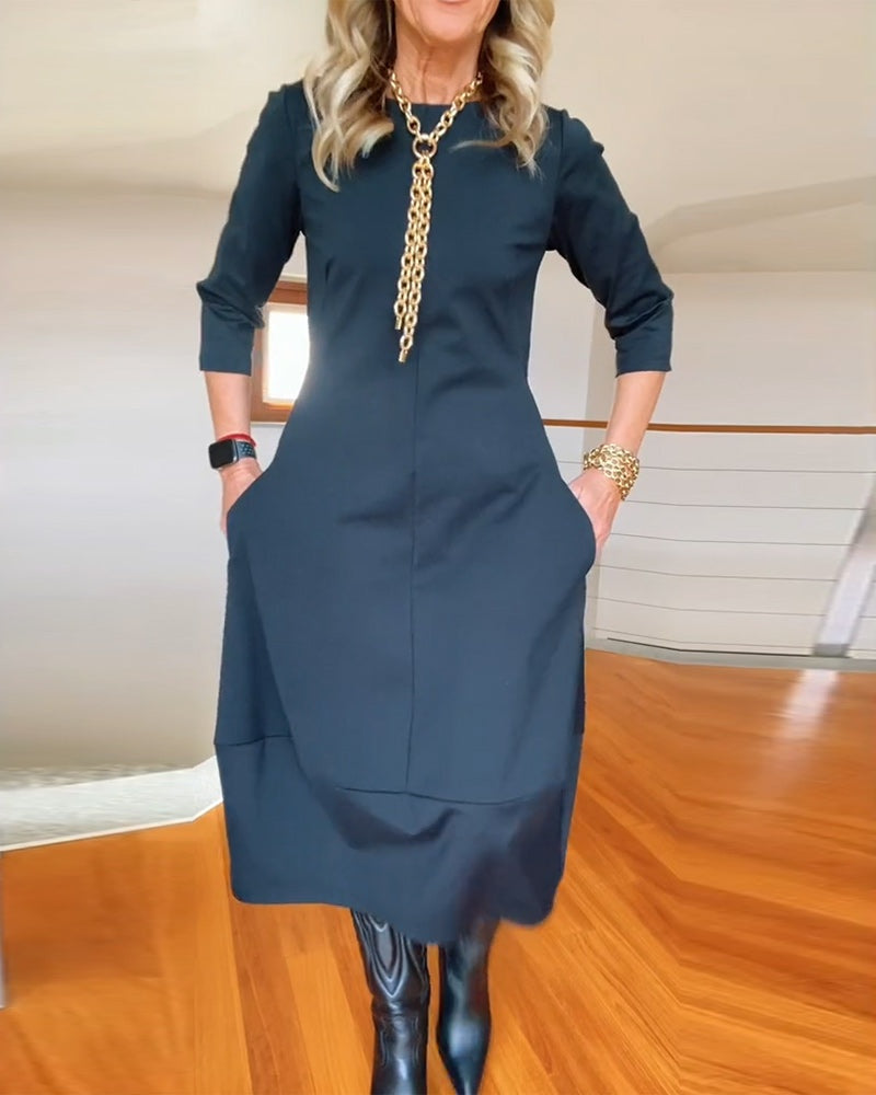 Callie™ | Vestido largo casual con manga 3/4 y bolsillos