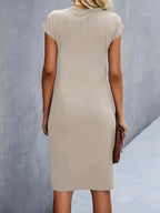 Margaret™ | Vestido de cóctel midi ajustado con drapeado lateral