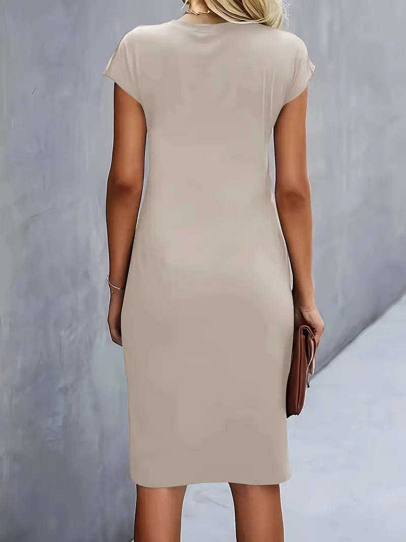 Margaret™ | Vestido de cóctel midi ajustado con drapeado lateral
