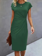 Margaret™ | Vestido de cóctel midi ajustado con drapeado lateral