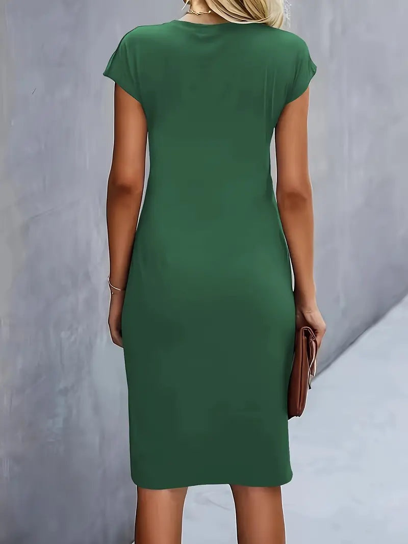 Margaret™ | Vestido de cóctel midi ajustado con drapeado lateral
